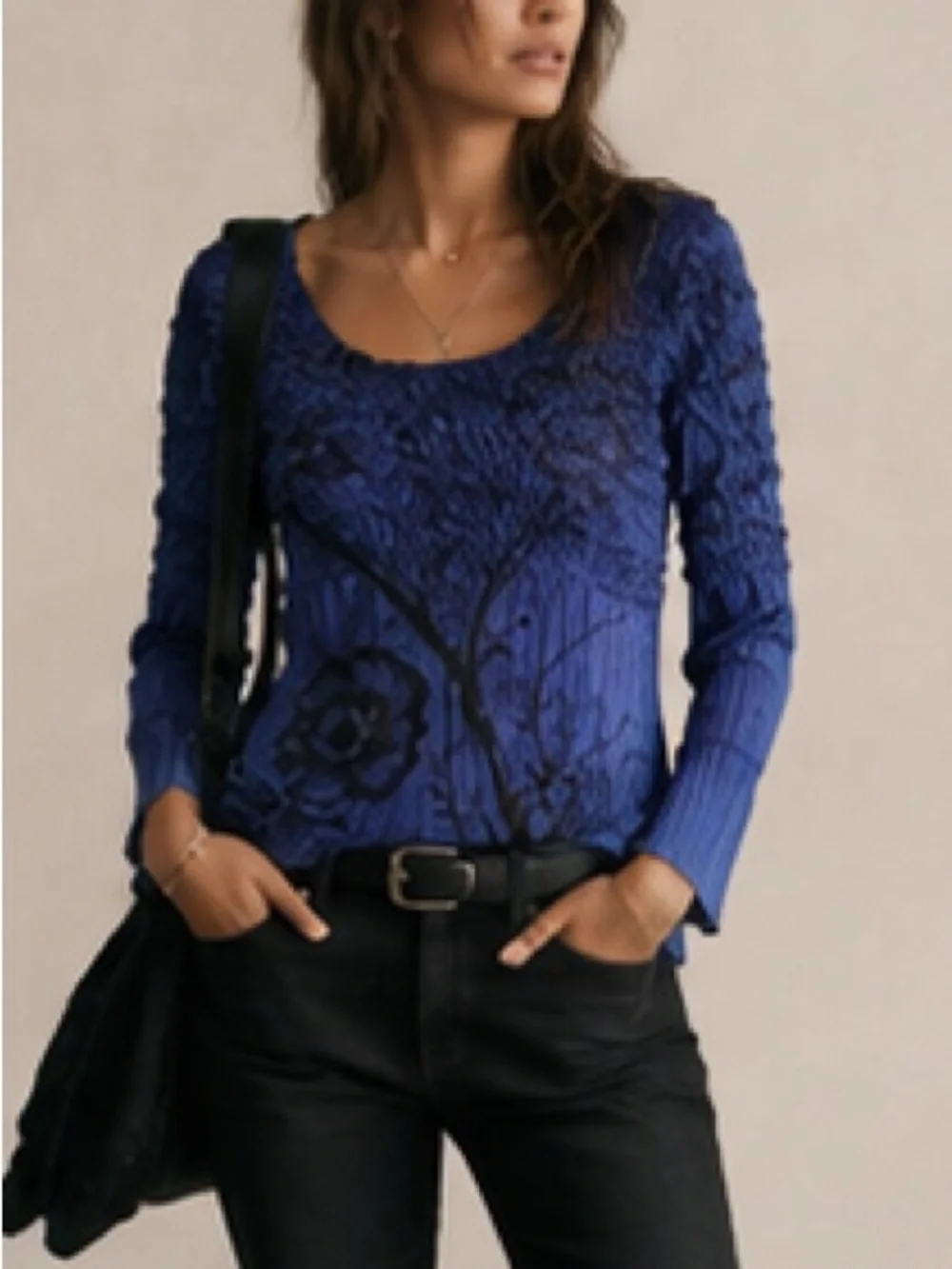 Etoile Isabel Marant Blue Purple Crinkle Top Black Floral Excellent S